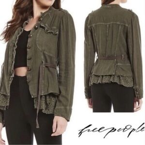 Free People Emilia Olive Green Military style Jacket w/decorative buttons SizeXS